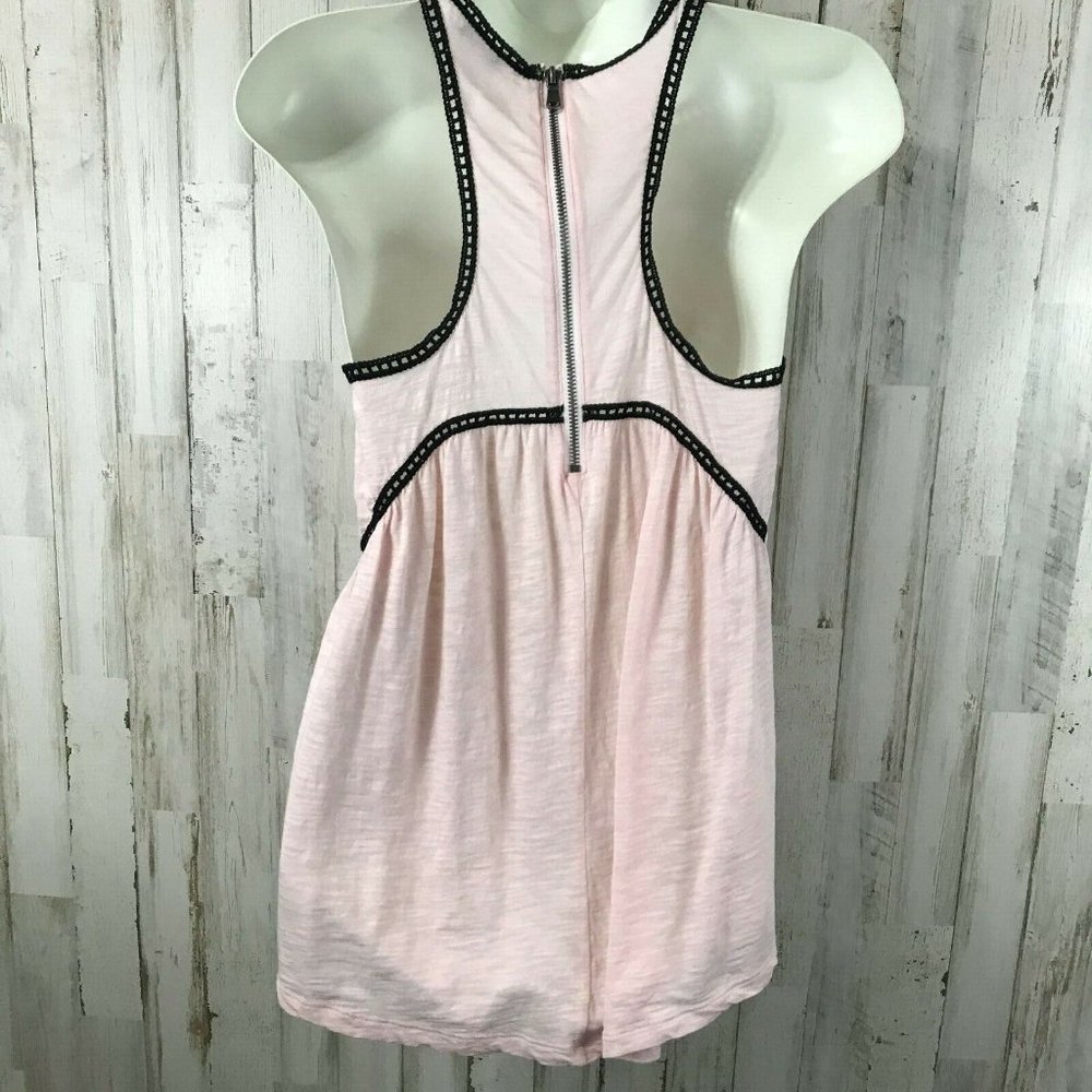 5/$25 Express Top S Pink Open Crochet Trim High Gathered Waist Slub Knit AM13 - Picture 2 of 3
